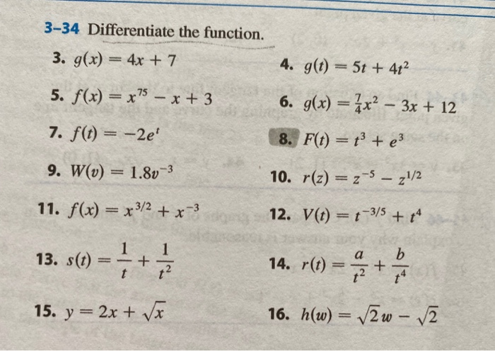 Solved 3 34 Differentiate The Function 3 G X 4x 7 Chegg Com