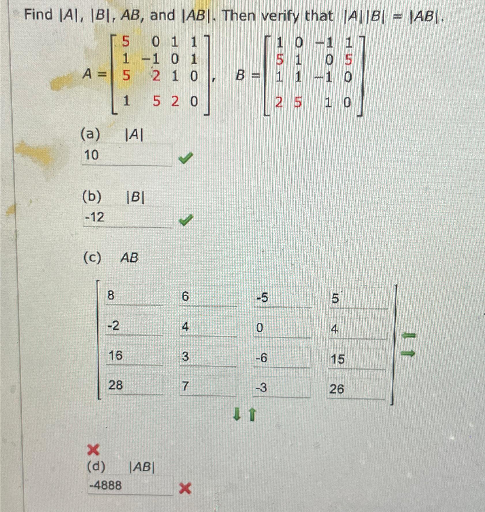 Solved Find |A|,|B|,AB, ﻿and |AB|. ﻿Then verify that | Chegg.com