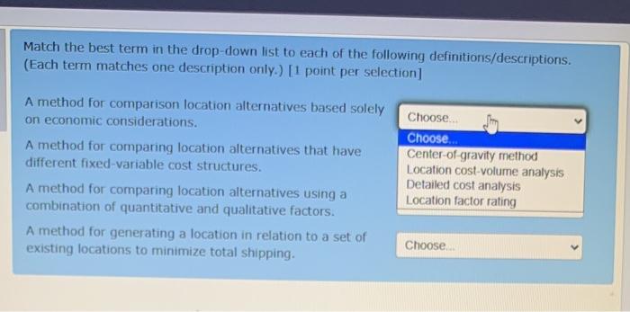 Solved Match the best term in the drop-down list to each of | Chegg.com
