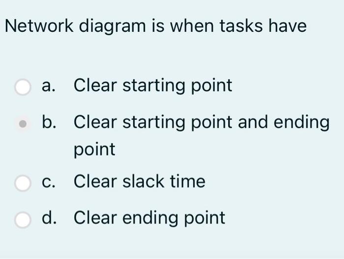 Solved Network diagram is when tasks have a. Clear starting | Chegg.com