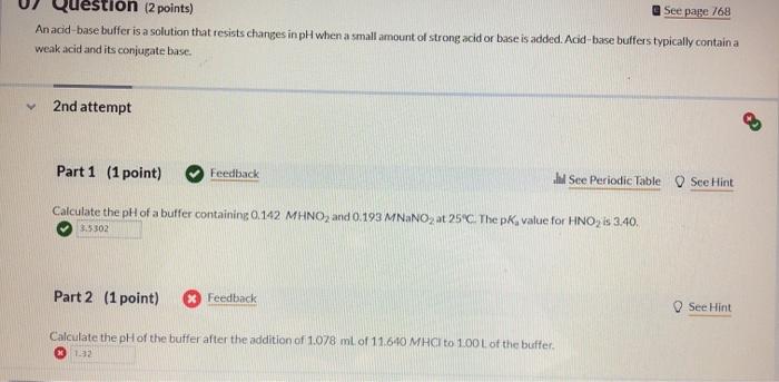 Solved See page 768 Question (2 points) An acid-base buffer | Chegg.com