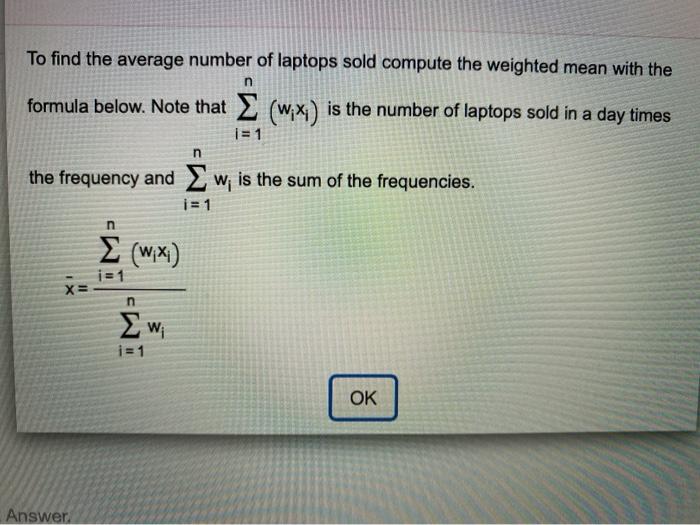 Solved To find the average number of laptops sold compute | Chegg.com