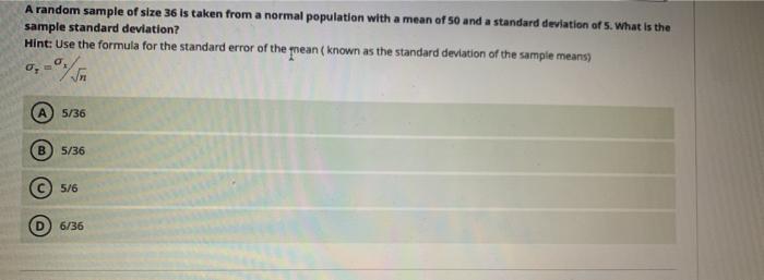 Solved A random sample of size 36 is taken from a normal | Chegg.com