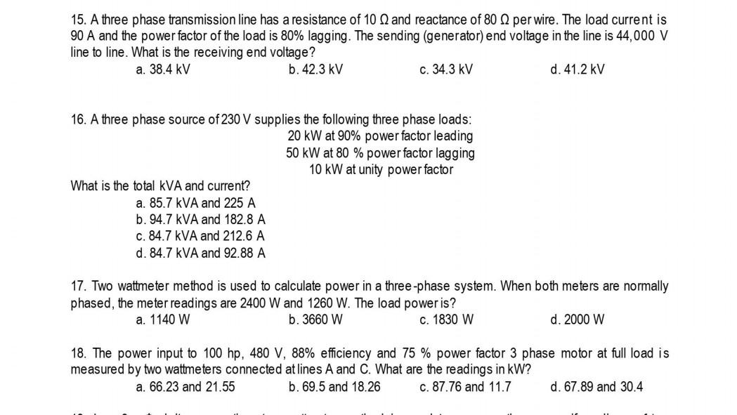 Solved 15. A three phase transmission line has a resistance | Chegg.com