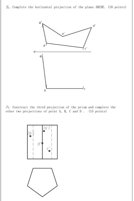 Solved fi. Complete the horizontal projection of the plane | Chegg.com