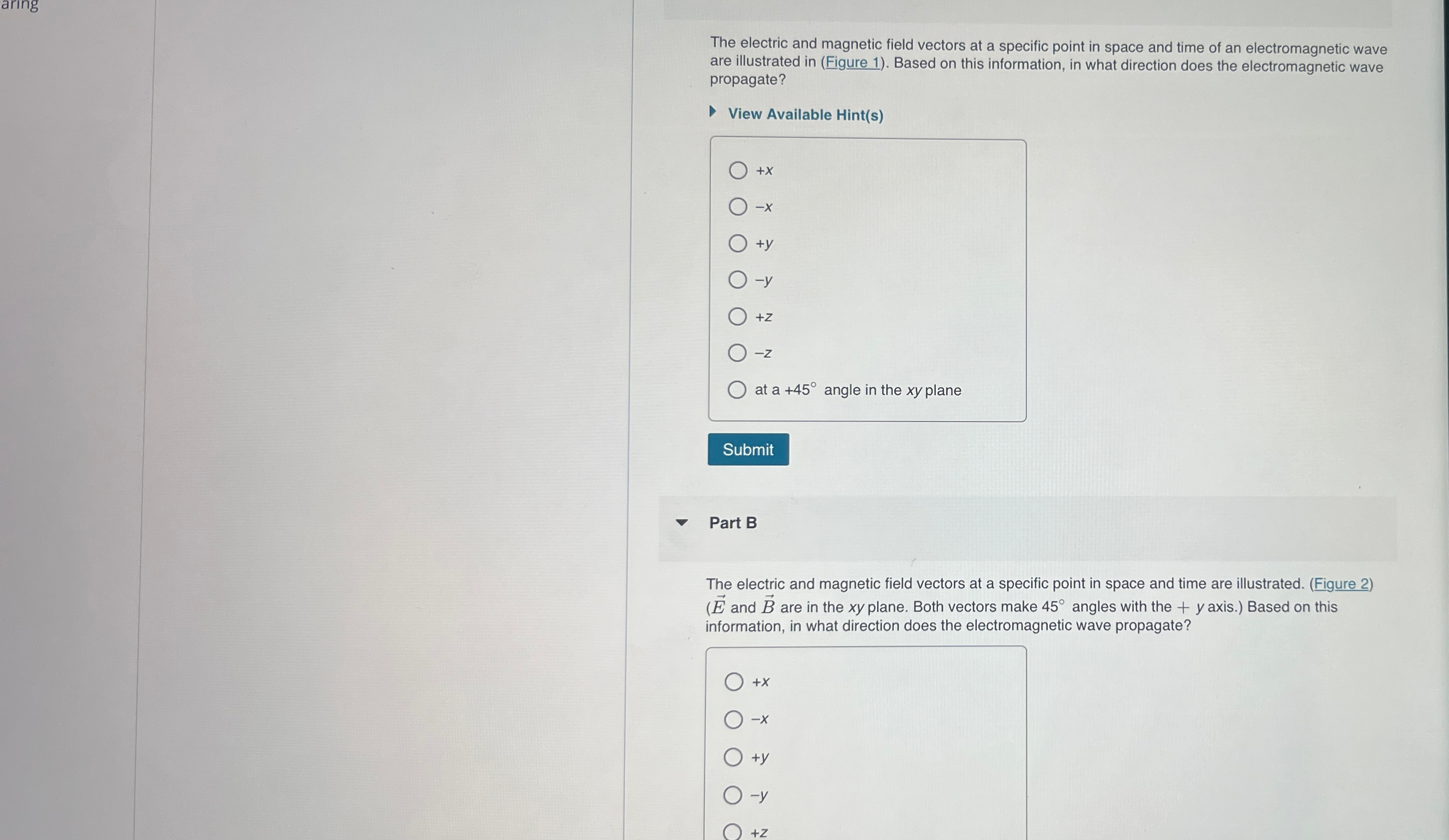 Solved The electric and magnetic field vectors at a specific | Chegg.com
