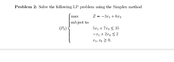 Solved Problem 2: Solve the following LP problem using the | Chegg.com