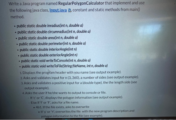 Solved Write a Java program named Regular PolygonCalculator | Chegg.com