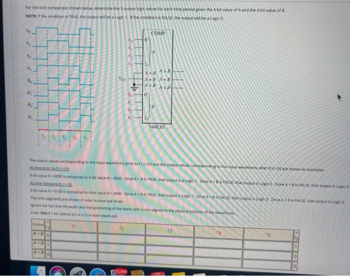 Solved For the 4-bit comparator shown below, determine the | Chegg.com