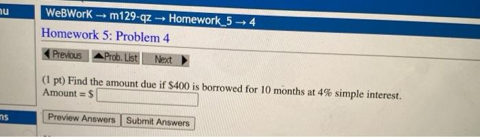 Solved Homework 5: Problem 4 Previous Prob. List Nextory (1 | Chegg.com