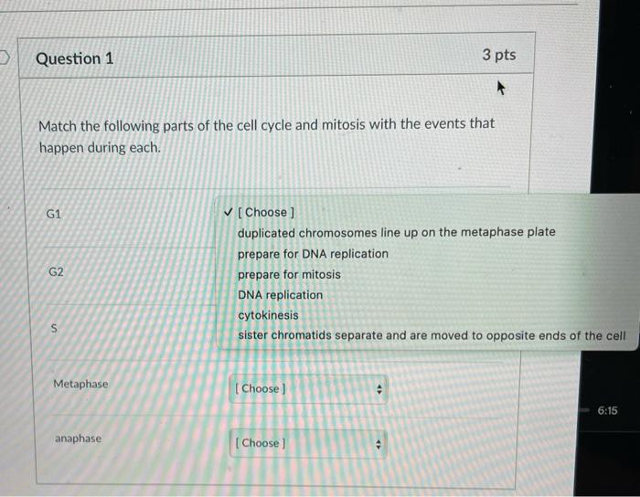 Solved > Question 1 3 pts Match the following parts of the | Chegg.com