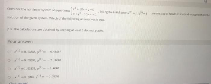 Solved Consider the nonlinear system of equations: | Chegg.com