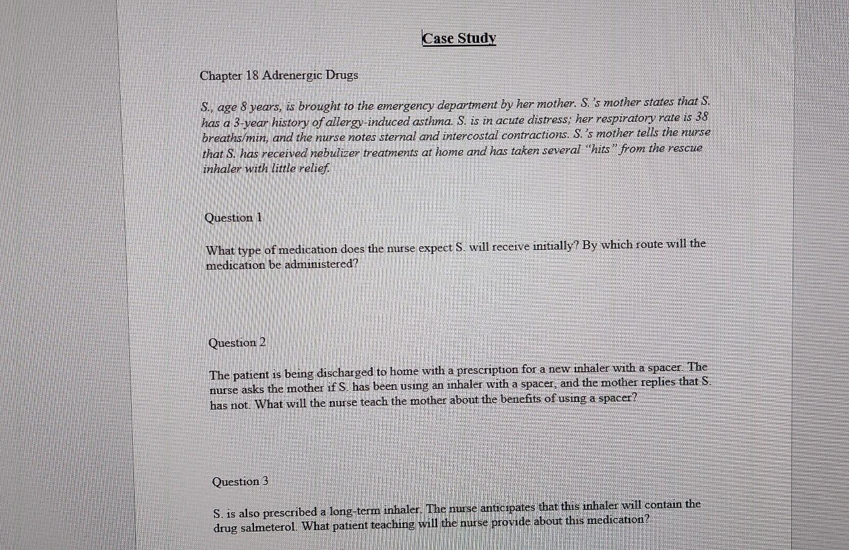 Solved Case Study Question 4 Chapter 17 Substance Use | Chegg.com