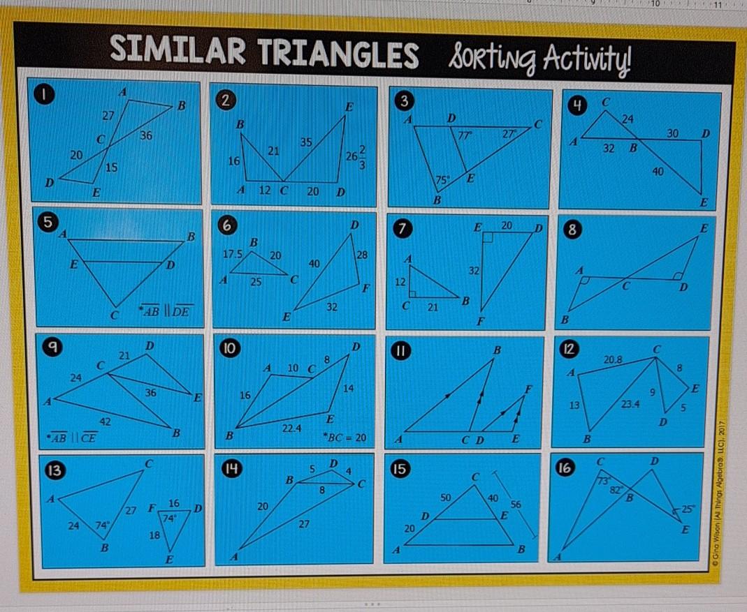 Solved 11 SIMILAR TRIANGLES Sorting Activity! A B 2 E 3 4 27