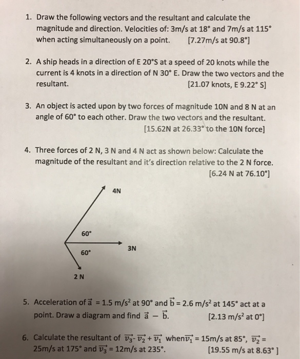 Solved 1. Draw the following vectors and the resultant and | Chegg.com