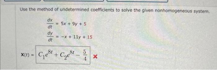 Solved Use the method of undetermined coefficients to solve | Chegg.com