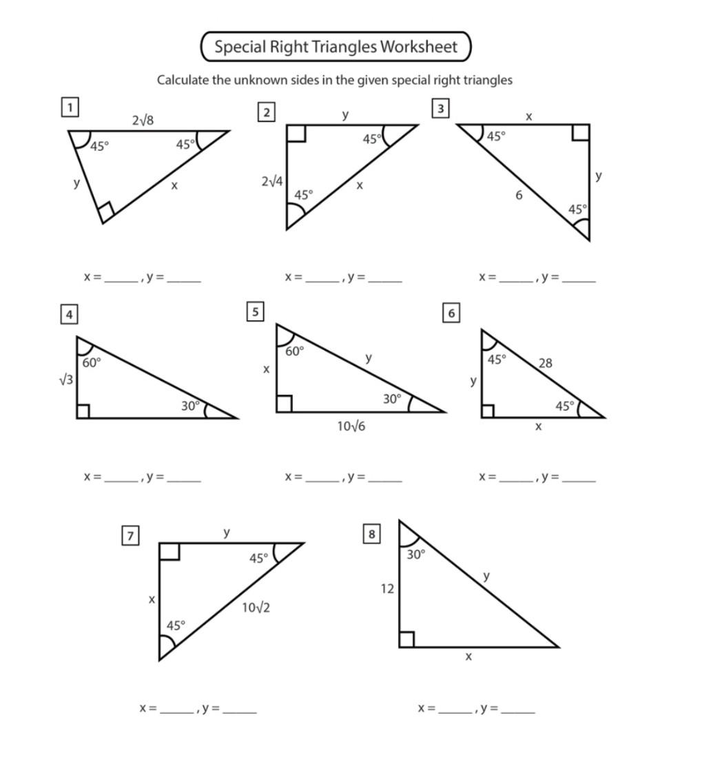 Solved Special Right Triangles Worksheet Calculate the | Chegg.com