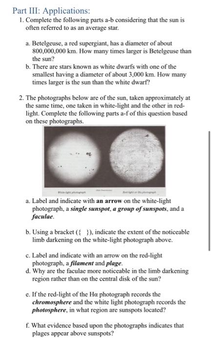 Solved Part III: Applications: 1. Complete The Following | Chegg.com