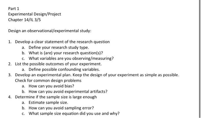 Part 1 Experimental Design/Project Chapter 14/IL 3/5 | Chegg.com