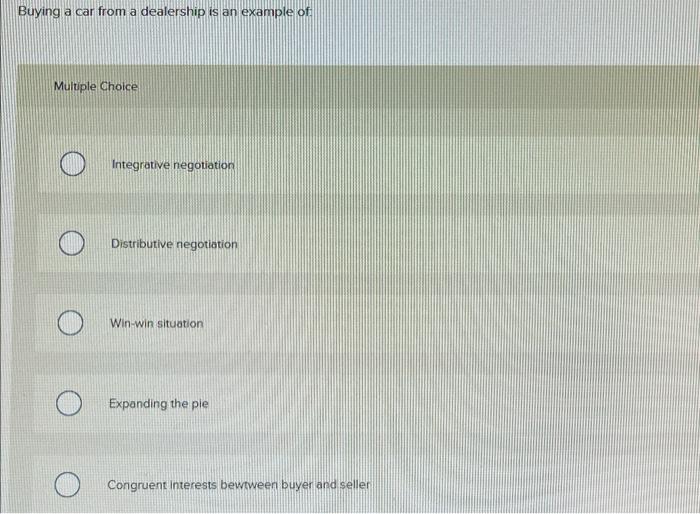 Solved Buying a car from a dealership is an example of