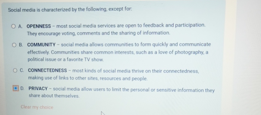 Solved Social media is characterized by the following, | Chegg.com