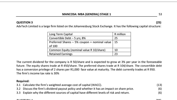 Solved MANCOSA: MBA (GENERAL) STAGE 1 QUESTION 3 (25) | Chegg.com