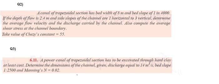 Solved Q2 A Canal Of Trapezoidal Section Has Bed Width Of 8 Chegg