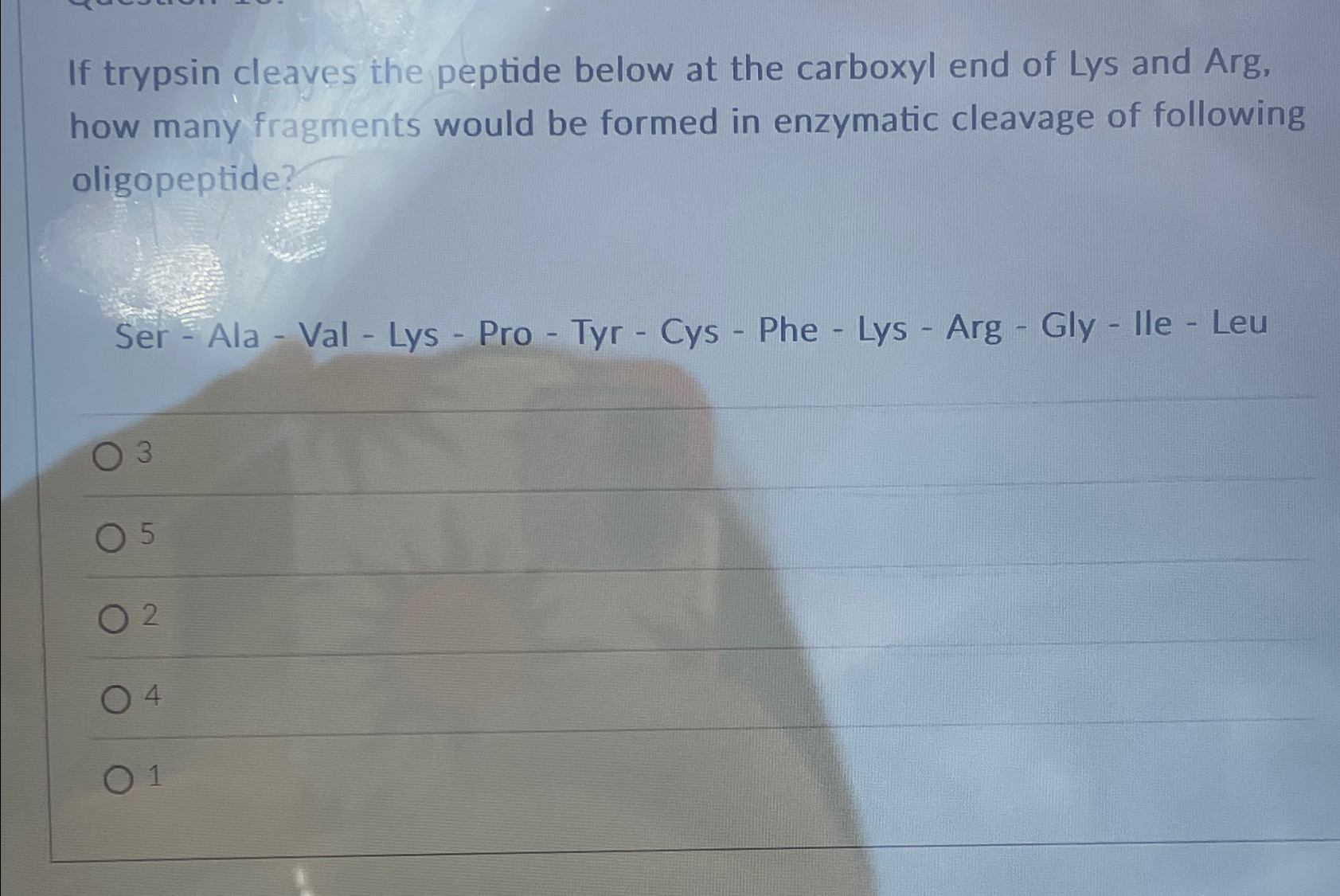 Solved If trypsin cleaves the peptide below at the carboxyl | Chegg.com