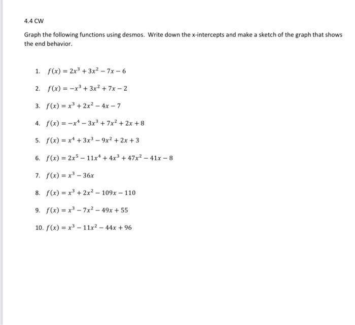 Solved 4.4 CW Graph the following functions using desmos. | Chegg.com