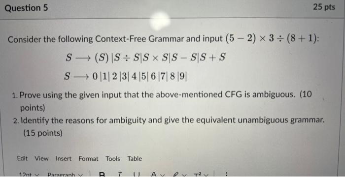 Solved Consider the following Context-Free Grammar and | Chegg.com
