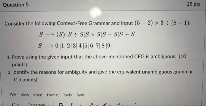 Solved Consider The Following Context-Free Grammar And | Chegg.com