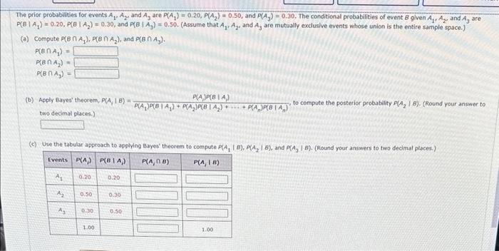 Solved The Prior Probabilities For Events A1,A2 And A3 Are | Chegg.com