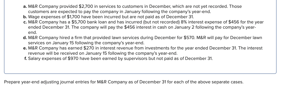 prepare year end adjusting journal entries for m&r company