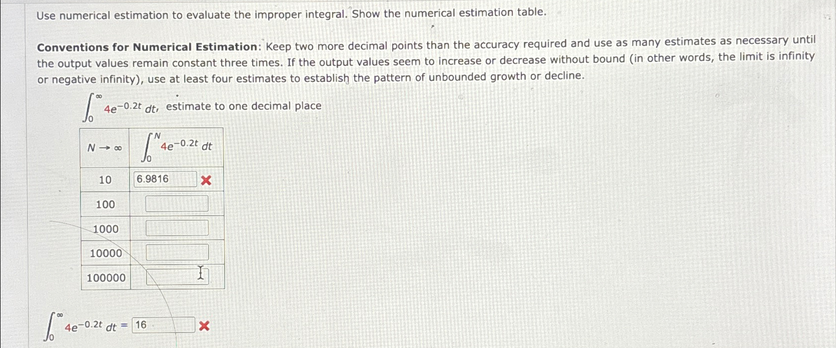 Solved Use numerical estimation to evaluate the improper | Chegg.com