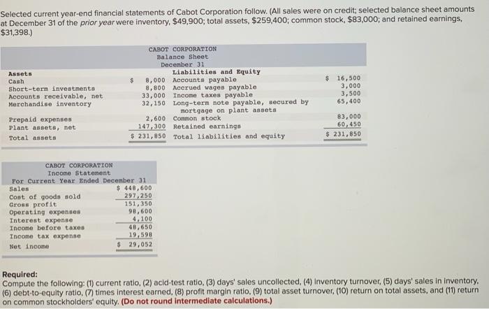 Solved 6) Debit To Equity Ratio 7) Times Interest Earned 8) 