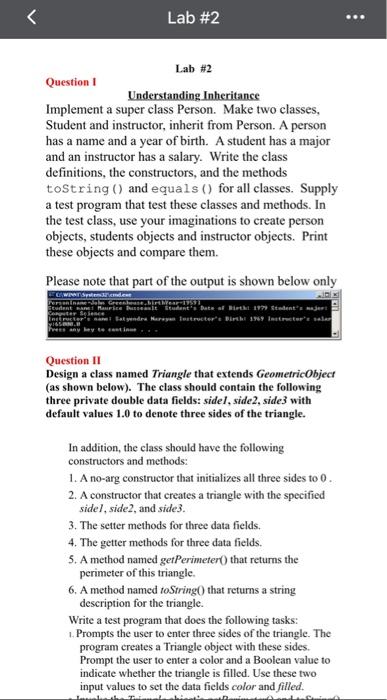 Solved Lab \#2 Question I Understanding Inheritance | Chegg.com