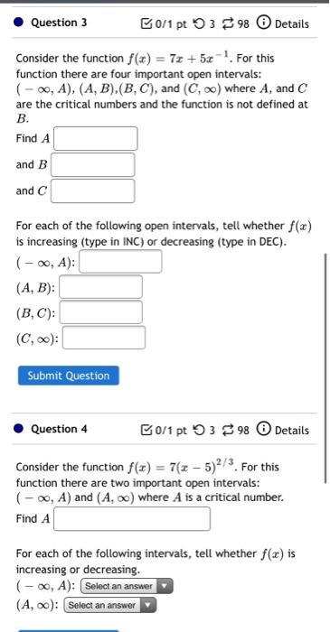 Solved Question 3 B0/1 pt 398 Details Consider the function | Chegg.com