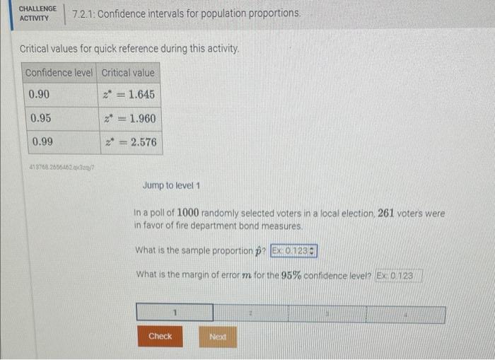 Solved CHALLENGE ACTIVIY 7.2.1: Confidence intervals for | Chegg.com