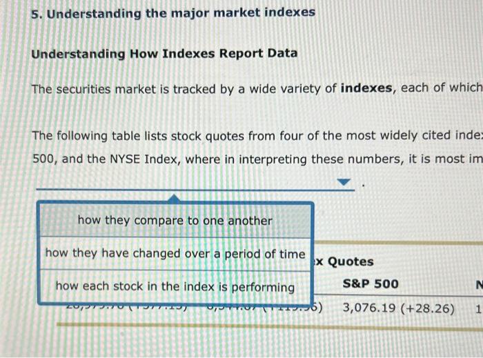 Solved Understanding How Indexes Report Data The securities | Chegg.com