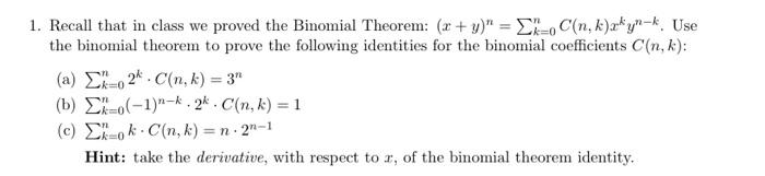 Solved 1. Recall that in class we proved the Binomial | Chegg.com