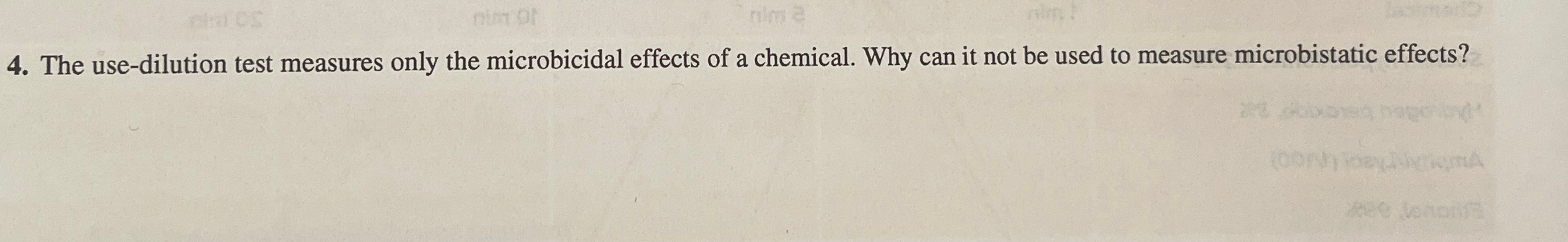 Solved The use-dilution test measures only the microbicidal | Chegg.com