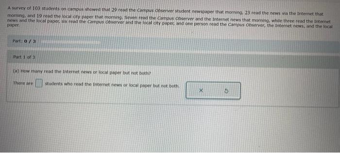 Solved A survey of 103 students on campus showed that 29 | Chegg.com