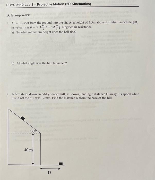 Solved PHYS 2110 Lab 3 - Projectile Motion (2D Kinematics) | Chegg.com