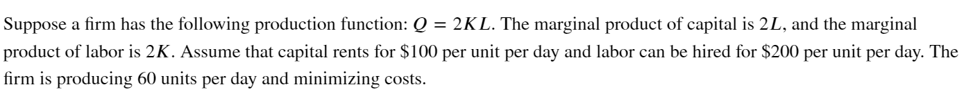 Solved Suppose a firm has the following production function: | Chegg.com