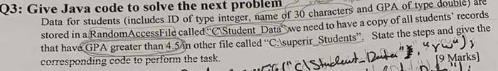 Solved Q3: Give Java code to solve the next problem Data for | Chegg.com