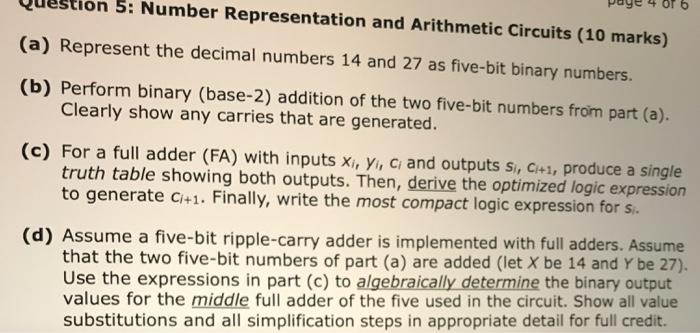 Solved 5: Number Representation and Arithmetic Circuits (10 | Chegg.com