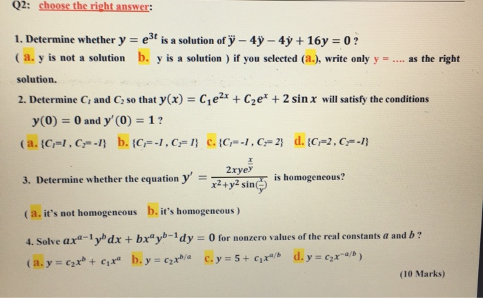 Solved Q2 Choose The Right Answer 1 Determine Whether Chegg Com