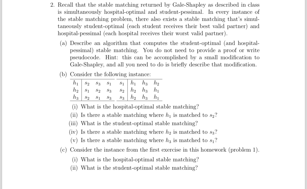 Recall that the stable matching returned by | Chegg.com