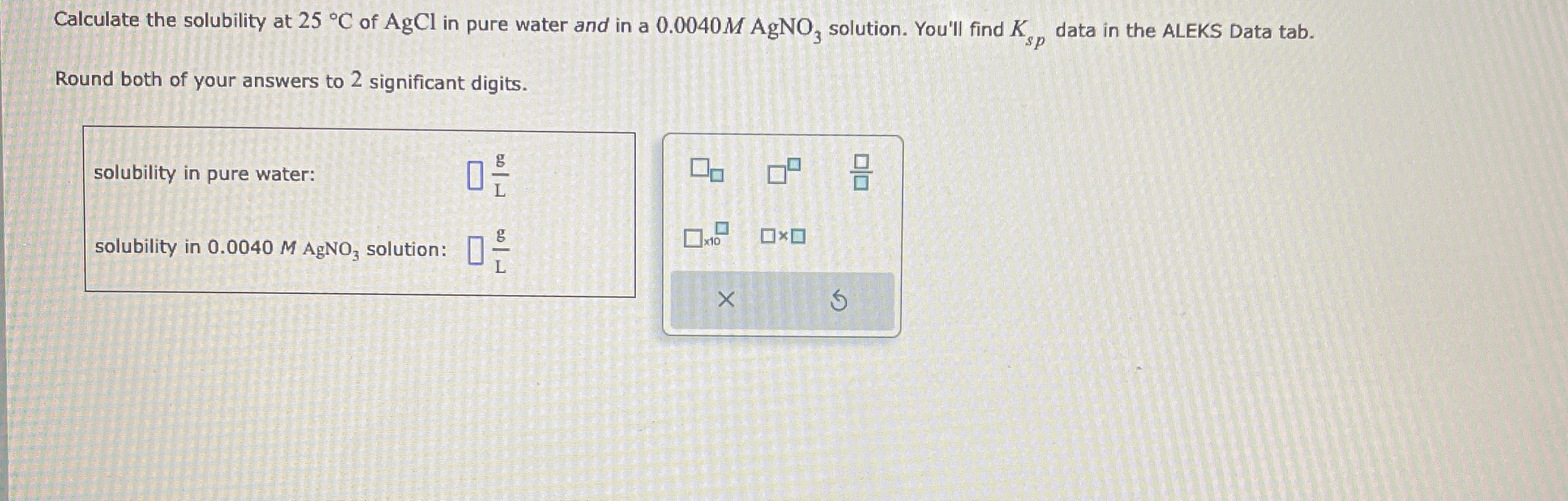 Solved Calculate the solubility at 25°C ﻿of AgCl in pure | Chegg.com