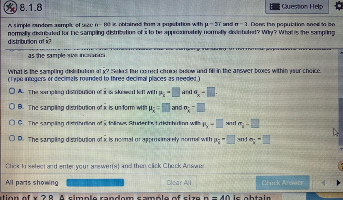 Solved 8.1.8 Question Help A simple random sample of size | Chegg.com